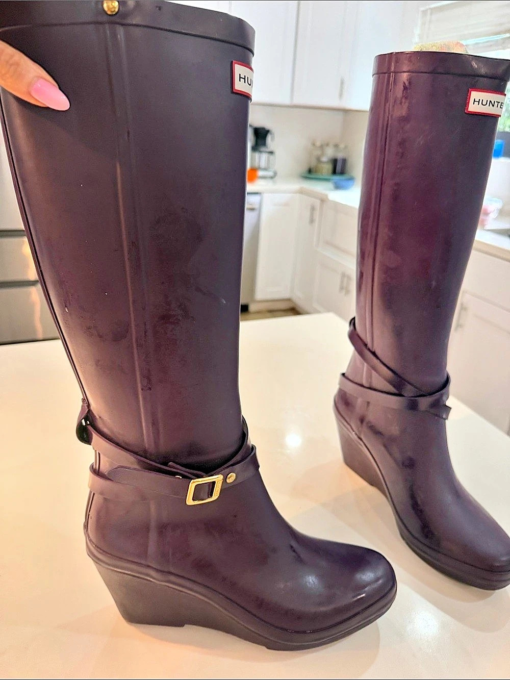 Hunter Andora Tall Wedge Rain Boots Purple๐๐ - Picture 15 of 16